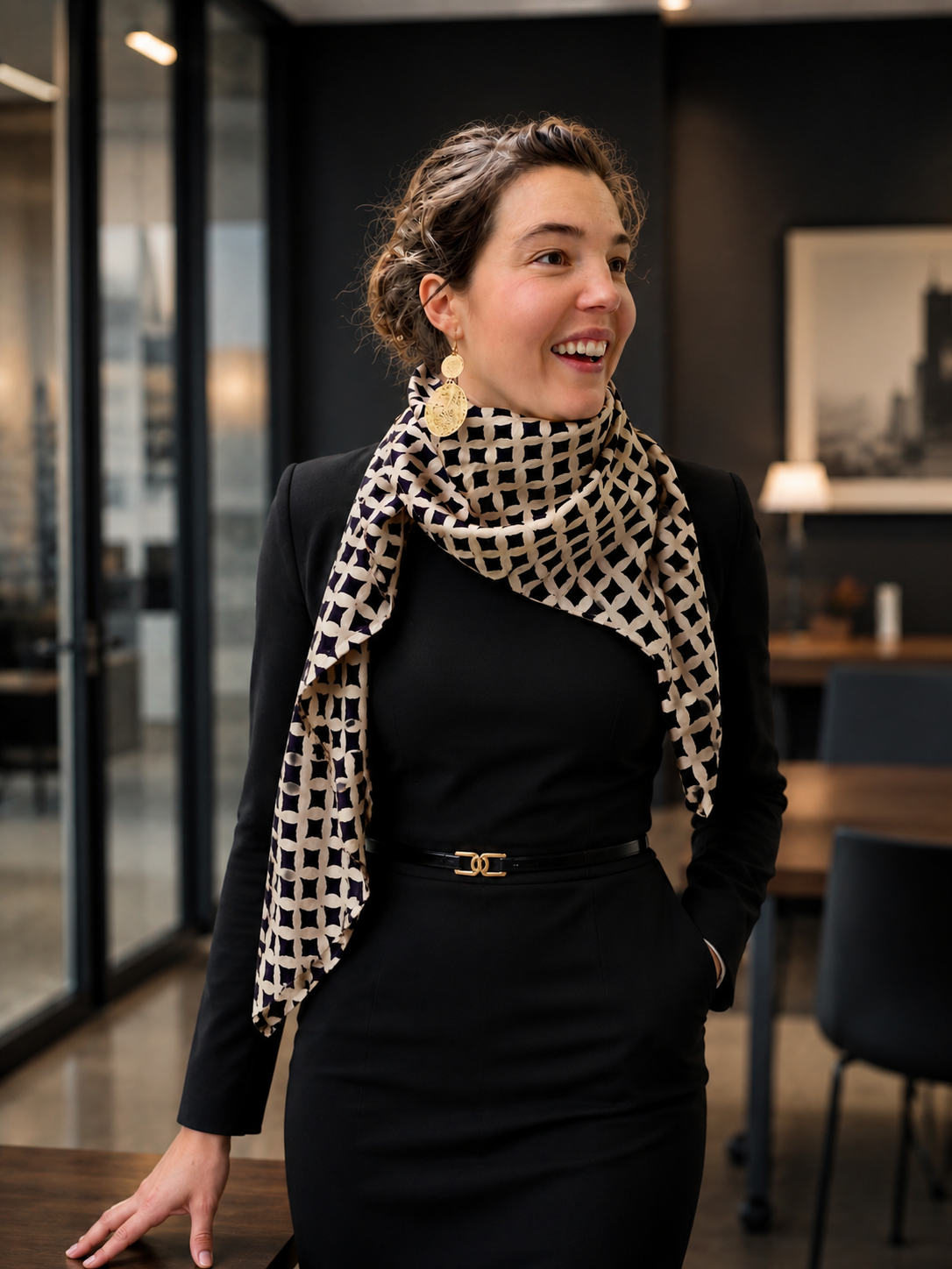 Silk Scarf - Black and White