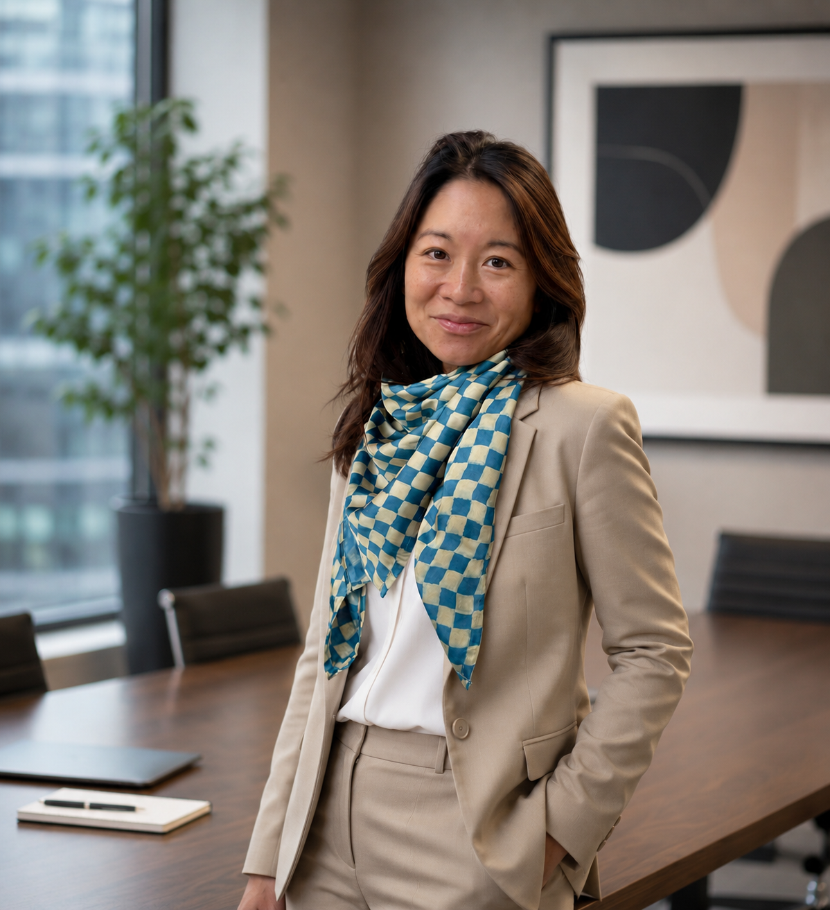 Silk Scarf - Indigo Checks