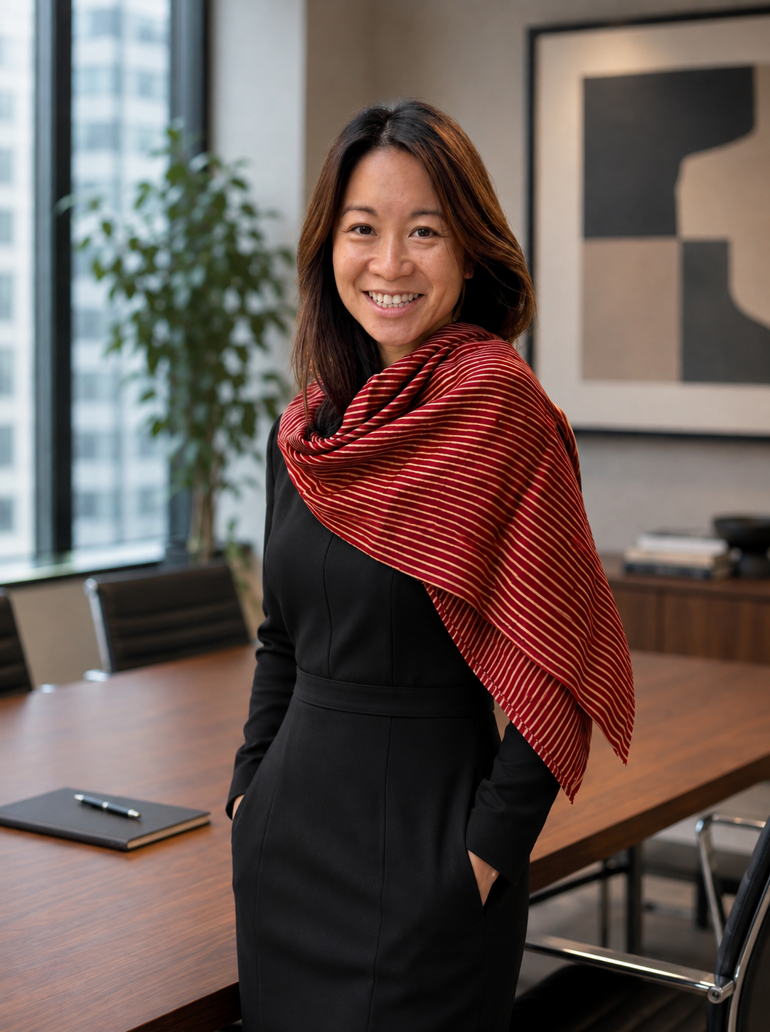 Silk Scarf - Striped Red